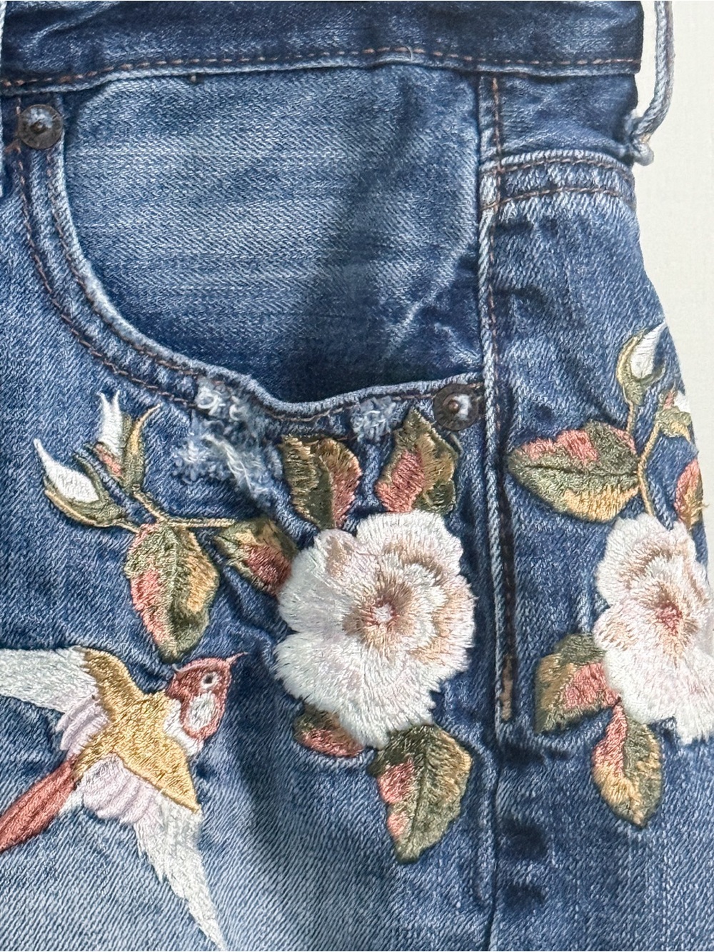 American Eagle Outfitters Embroidered Blue Denim Cutoff Shorts - Picture 5 of 17